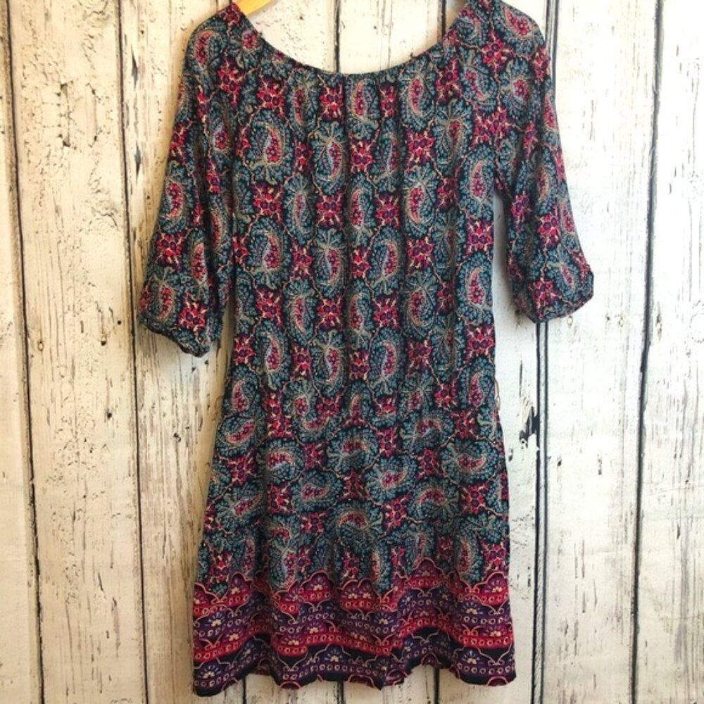As U Wish multicolored Paisley print scoop neck 3/4 sleeve cottagecore dress